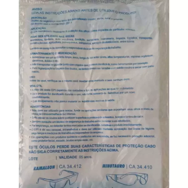 Kit 40un Óculos de Proteção Incolor Minotauro Ca 34410 - Plastcor.