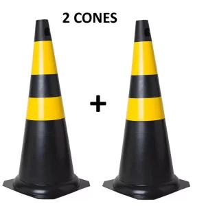 2 Cones de PVC 75 cm para Sinalização - Amarelo e Preto