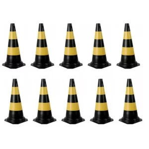10 Cones de PVC 75 cm para Sinalização - Amarelo e Preto